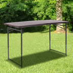 Flash Furniture Mills 4-Foot Height Adjustable Bi-Fold Brown Wood Grain Plastic Folding Table With Carrying Handle