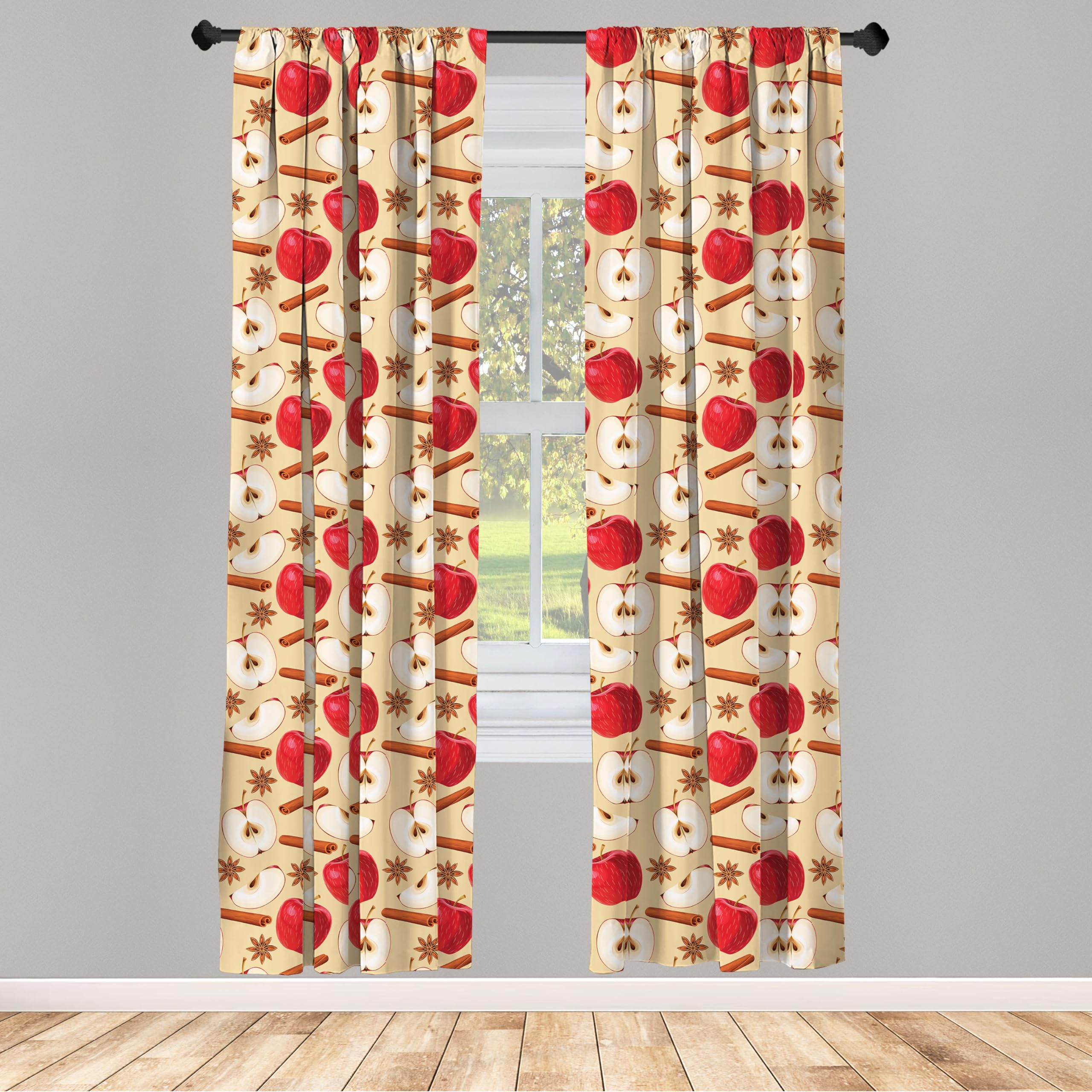 Ambesonne Fruits Window Curtains Pack Of 2, Quartered And Halved Apples With Cinnamon Sticks And Star Anise Diet Recipe, Lightwe