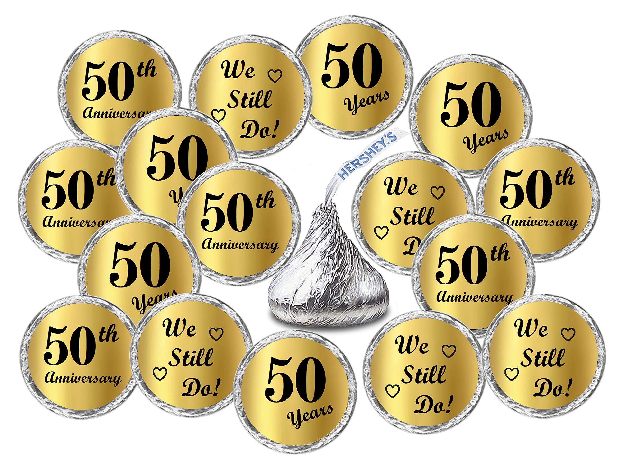 Gold Foil 50Th Anniversary Kisses Stickers, (Set Of 216) Chocolate Drops Labels Stickers For 50Th Wedding Anniversary, Party Fav