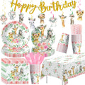Srua Don Safari Birthday Decorations Girl, Jungle Animal Party Supplies, Paper Plate, Napkin, Cup, Tablecloth, Banner, Swirls, S