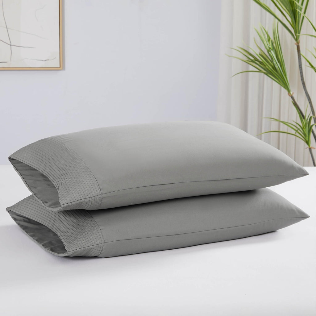 Southshore Fine Living, Inc. Pleated Grey Pillow Cases Queen Size Set Of 2, Luxurious Brushed Microfiber Pillowcases For Full, T