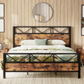 LIKIMIO California King Bed Frame, Tall Industrial Headboard 51.2 , Platform Bed Frame with Strong Metal Support, Solid and Stab