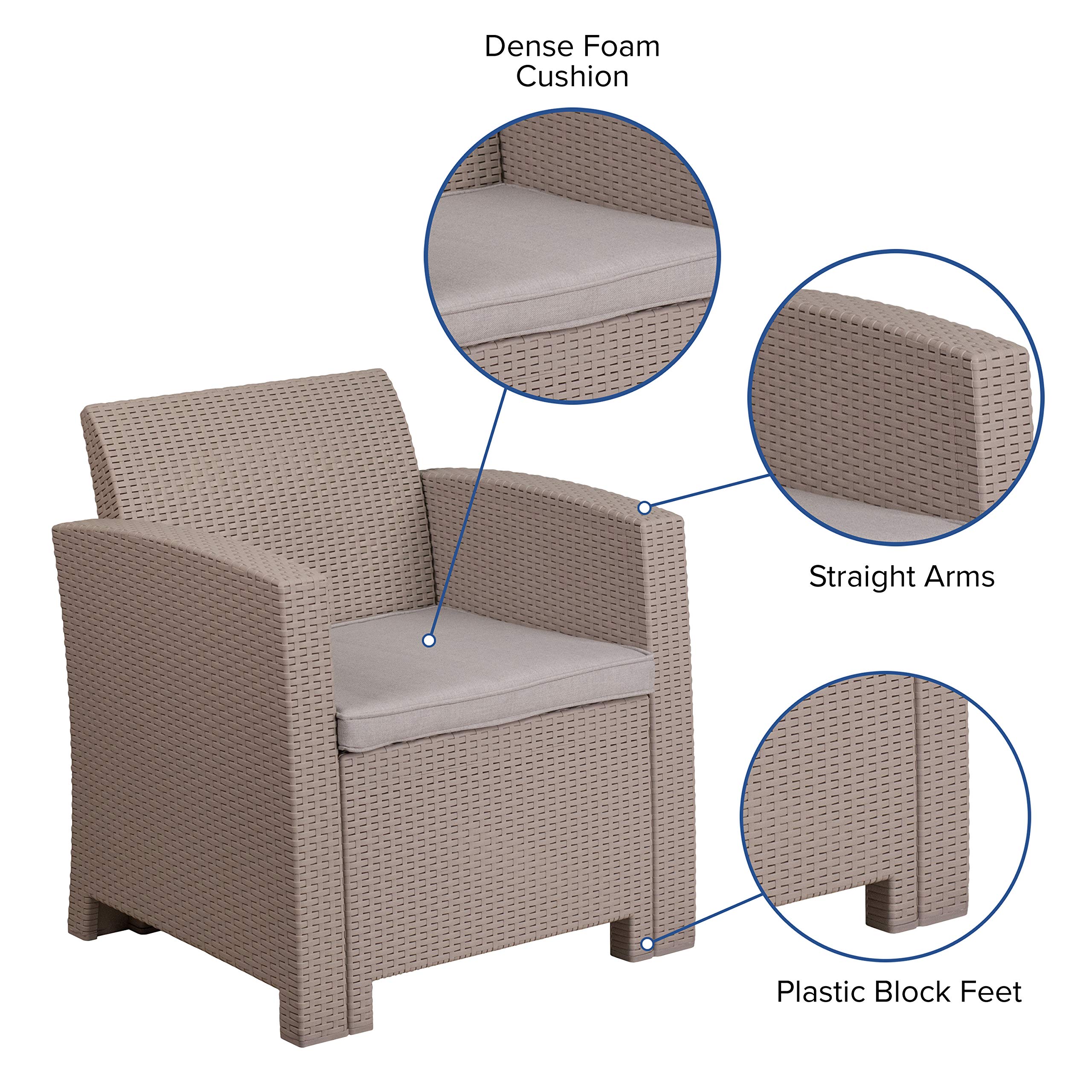 Flash Furniture Seneca Light Gray Faux Rattan Chair with All-Weather Light Grey Cushion