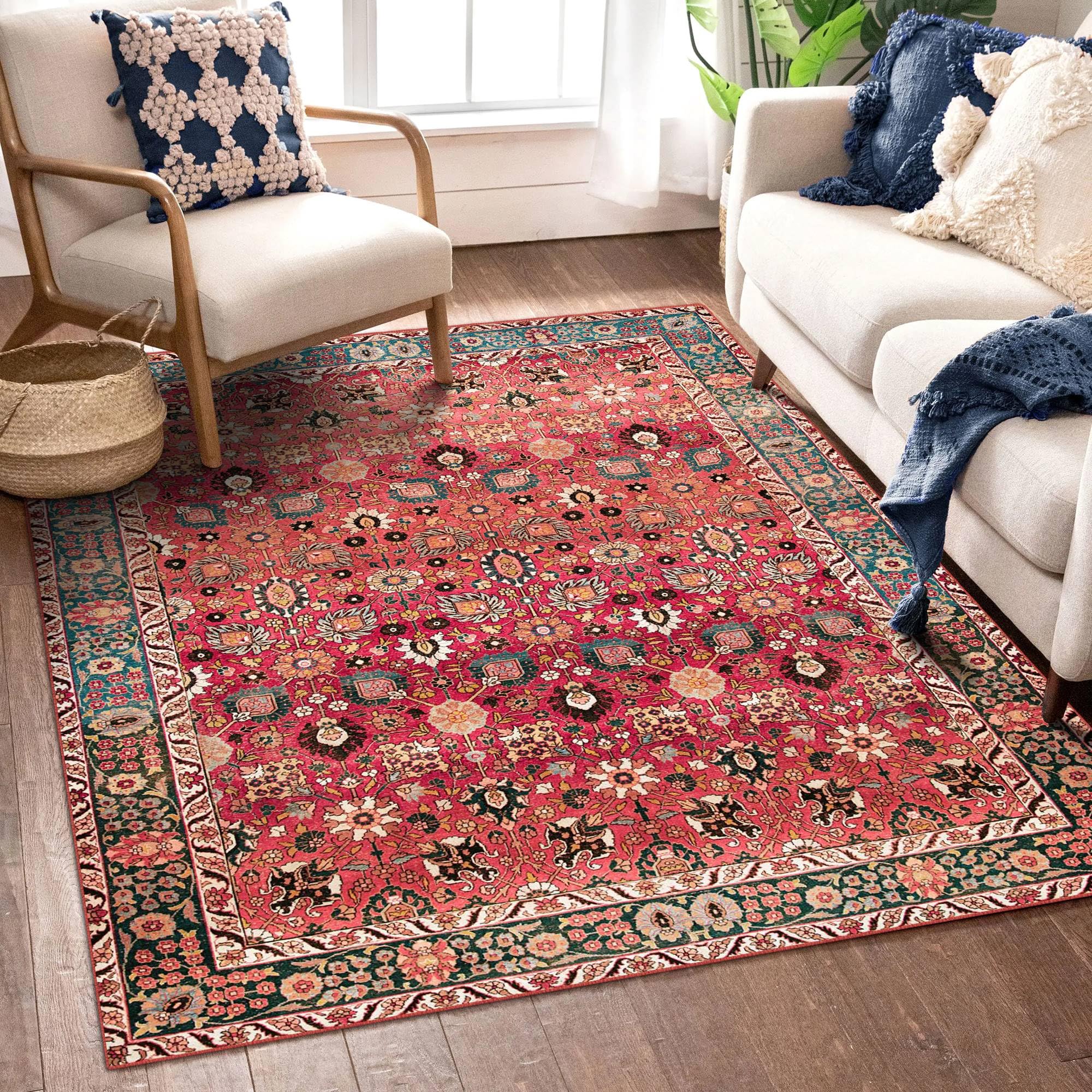 Vivorug Washable Rug, Ultra Soft Area Rug 3x5, Non Slip Rug Foldable, Stain Resistant Rugs for Living Room, Vintage Floral (Cher