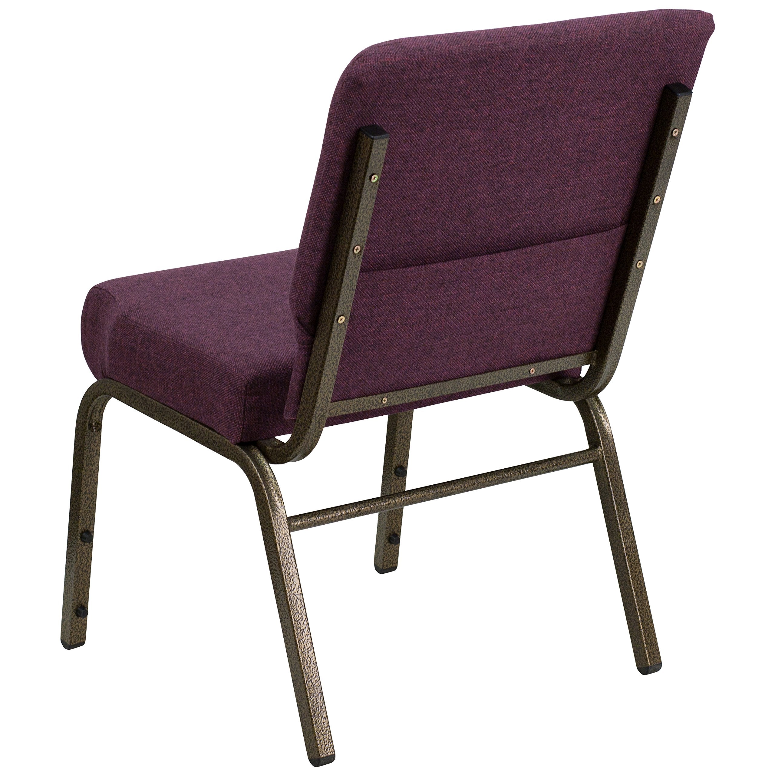 Flash Furniture HERCULES Series 21''W Stacking Church Chair in Plum Fabric - Gold Vein Frame