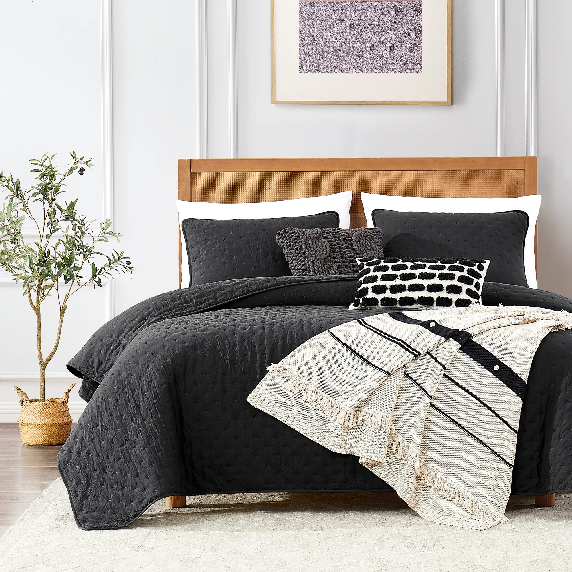 Roaringwild Black King Size Quilt Bedding Sets With Pillow Shams, Lightweight Soft Bedspread Coverlet, Quilted Blanket Thin Comf