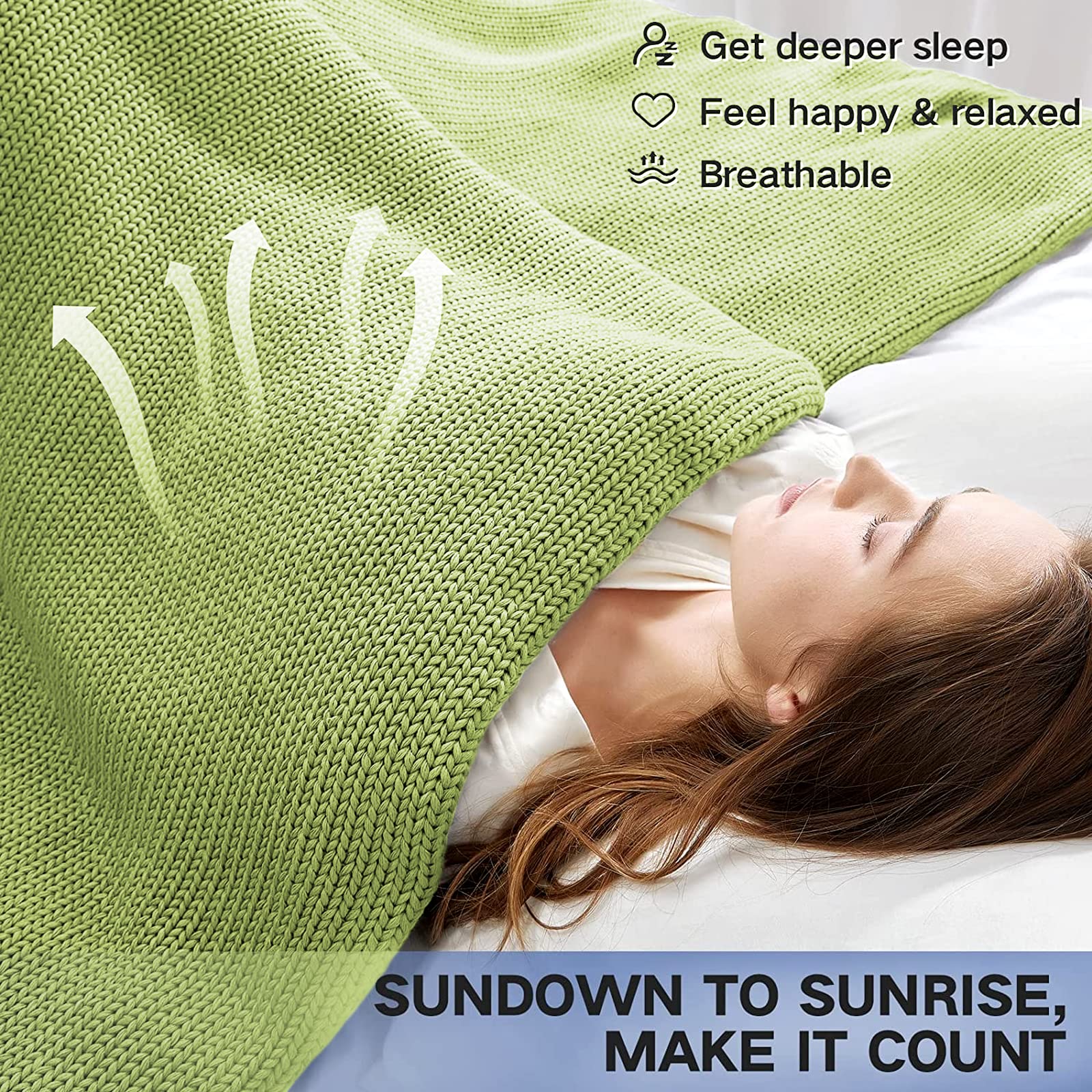 Guohaoi Knitted Weighted Blanket(Light Green 50''X60'' 7Lbs),Home D  Cor Cooling Throw Blanket For Hot Sleepers,Hand Made Chunky