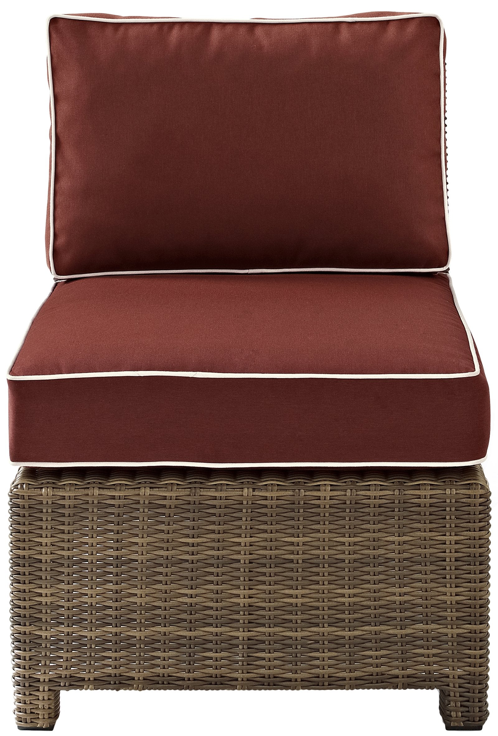 Crosley Furniture Bradenton Armless Outdoor Sectional Chair, Wicker Patio Chairs for Porch, Deck, Backyard, Brown with Sangria Cushions