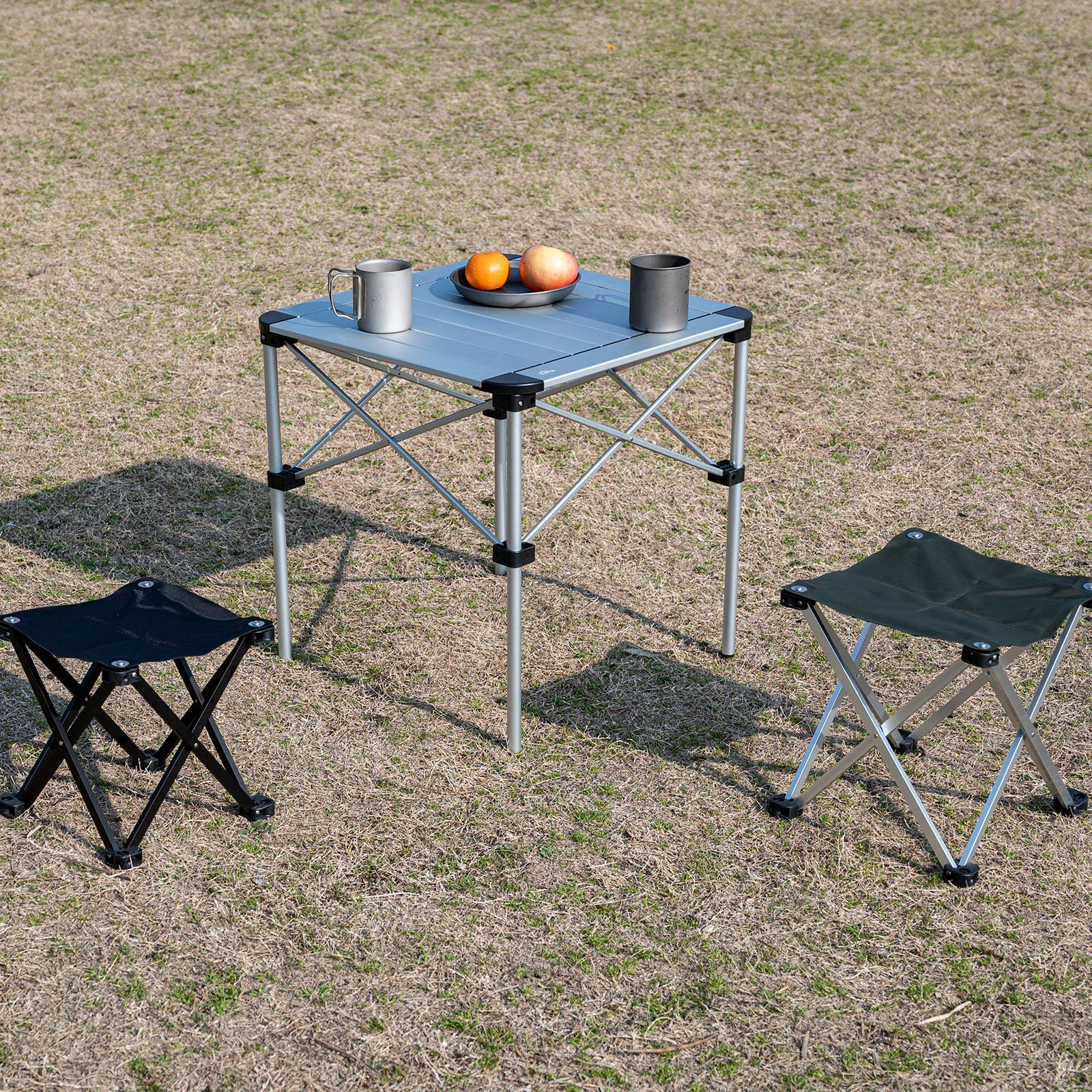 Iclimb Lightweight Stable Alu. Folding Square Table Roll Up Top With Carry Bag For Camping Picnic Backyards Bbq Camp Kitchen (Silver, M)