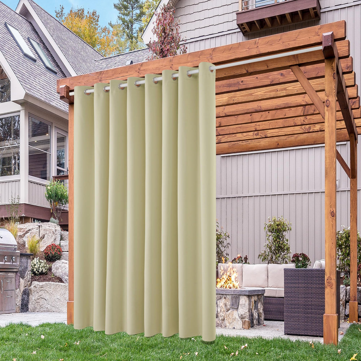 Deconovo Waterproof Outdoor 105 Wide Blackout Curtains For Patio 84 Inches Long, Indoor Beige Grommet Blackout Curtains For Bedr