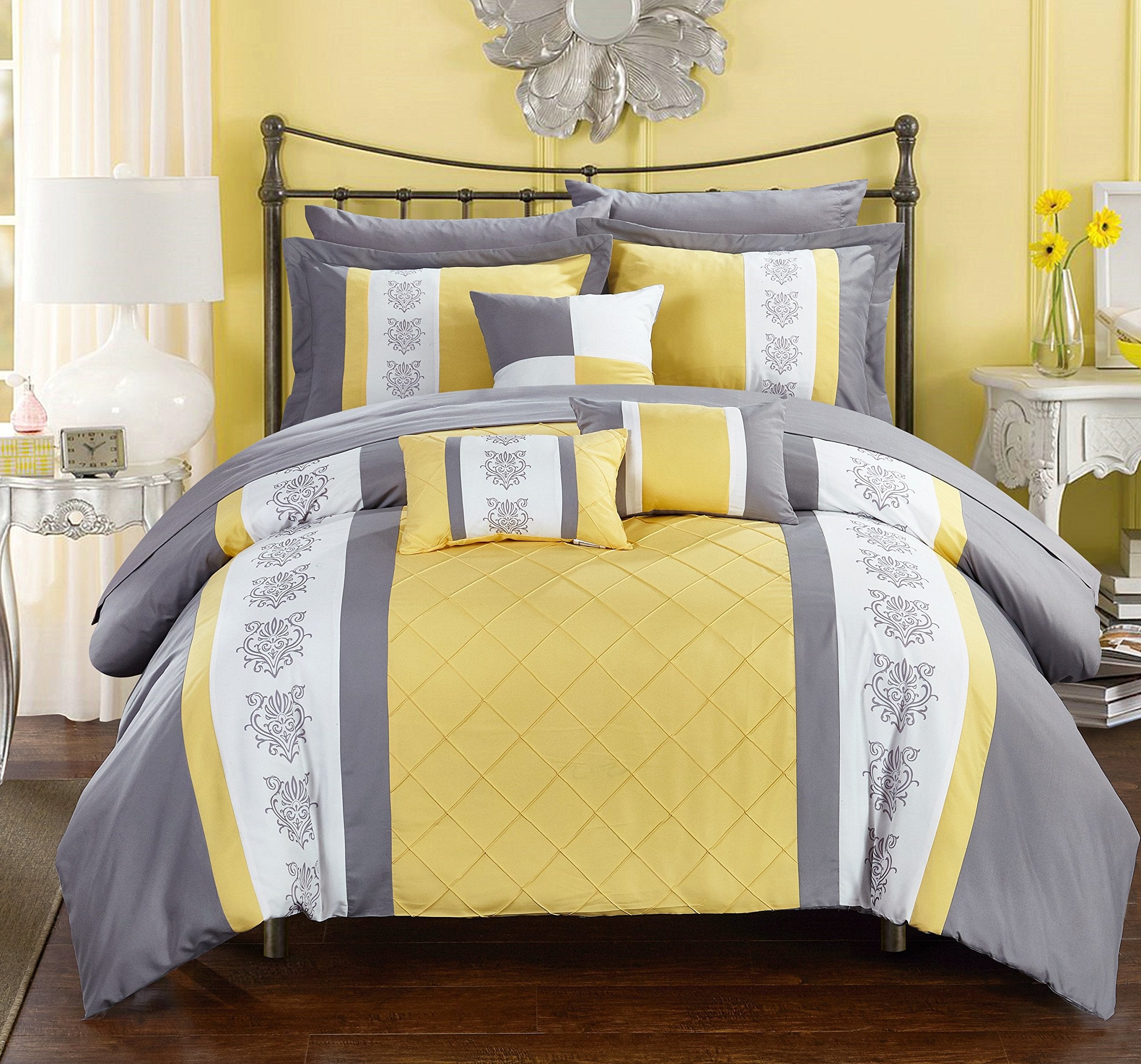 Chic Home Cs1645-An Clayton 10 Piece Comforter Set, Queen, Yellow