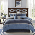 Madison Park Cozy Comforter Set Casual Modern Design - All Season Bedding, Matching Bed Skirt, Decorative Pillows, Collins, Suede Blue Grey King(104'X92') 7 Piece