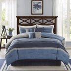 Madison Park Cozy Comforter Set Casual Modern Design - All Season Bedding, Matching Bed Skirt, Decorative Pillows, Collins, Suede Blue Grey King(104'X92') 7 Piece