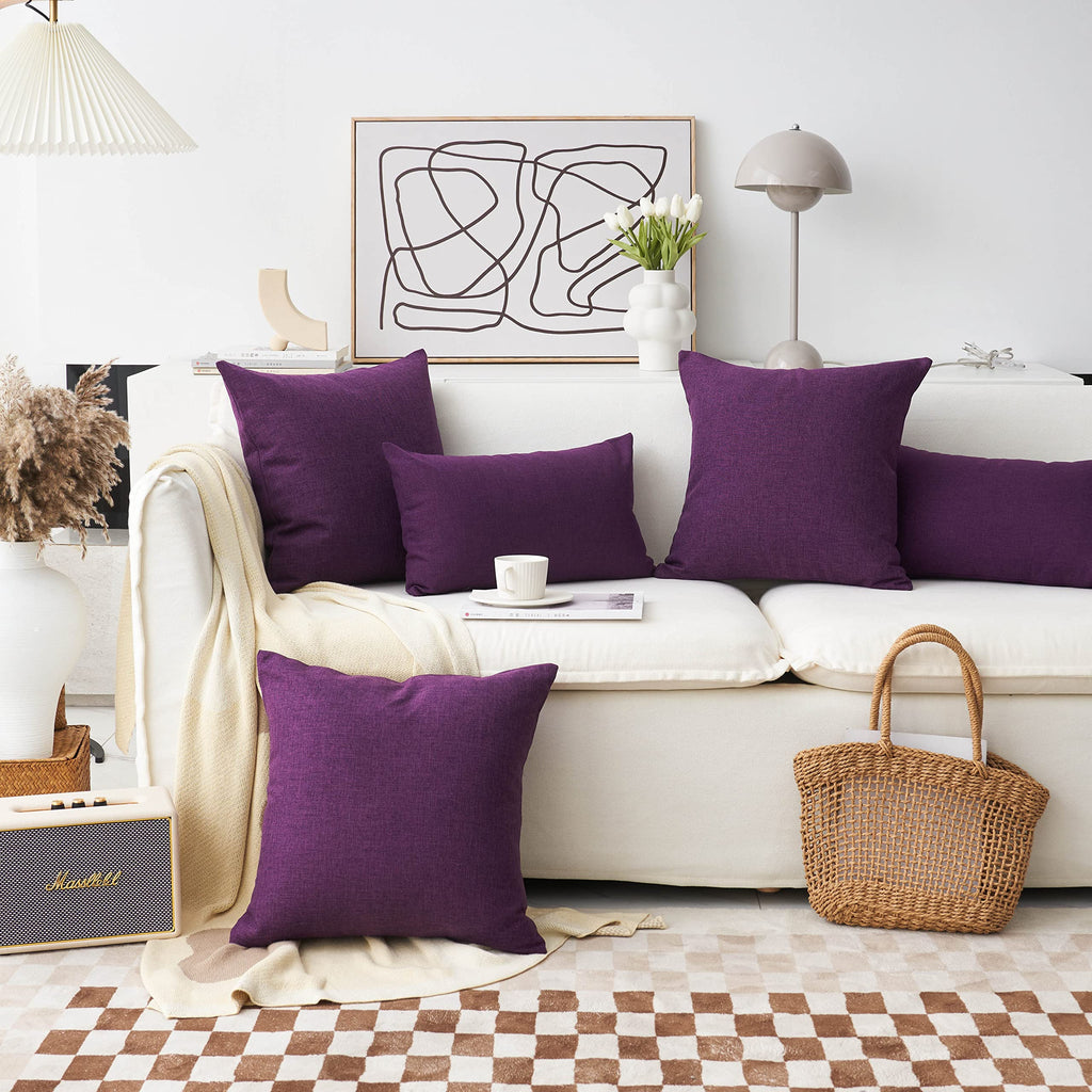 Home Brilliant Purple Pillow Covers 18X18 Decorative Pillows For Living Room 2 Pack Burlap Linen Cushion Cover For Couch Bench O