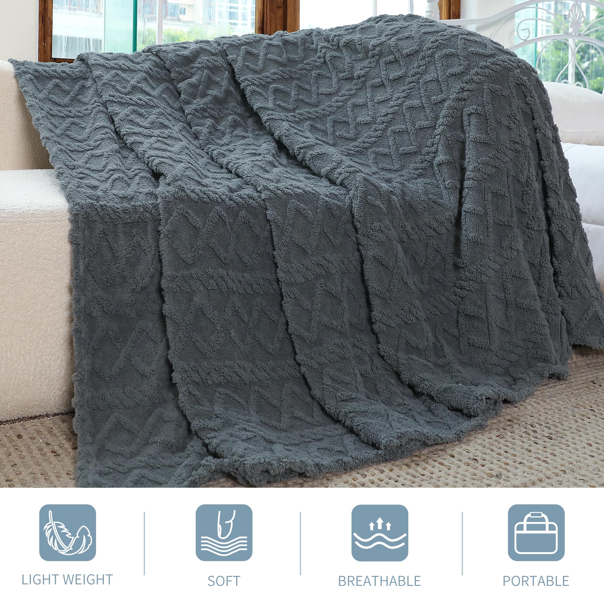 Aganear Sherpa Fleece Twin Blanket - 3D Stylish Design, Luxury Portable Lightweight Blanket Super Soft, Fluffy, Warm, Cozy, Fuzz