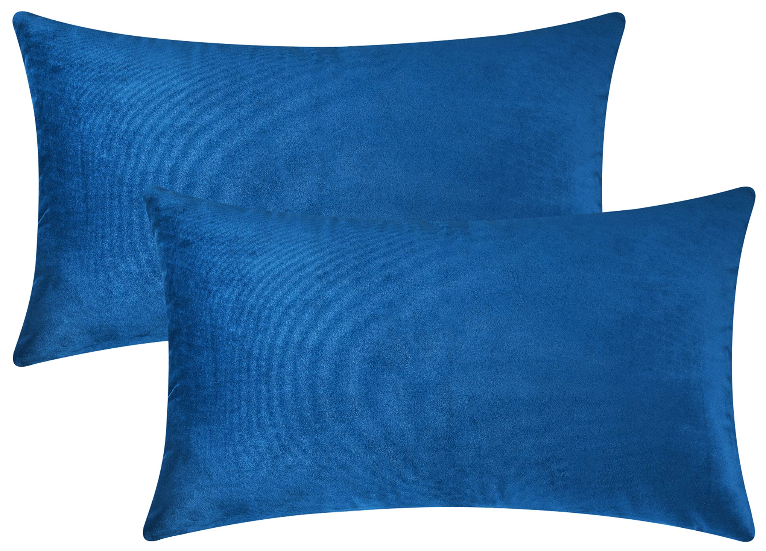 Mixhug Set Of 2 Cozy Velvet Rectangle Decorative Throw Pillow Covers For Couch And Bed, Blue, 12 X 20 Inches