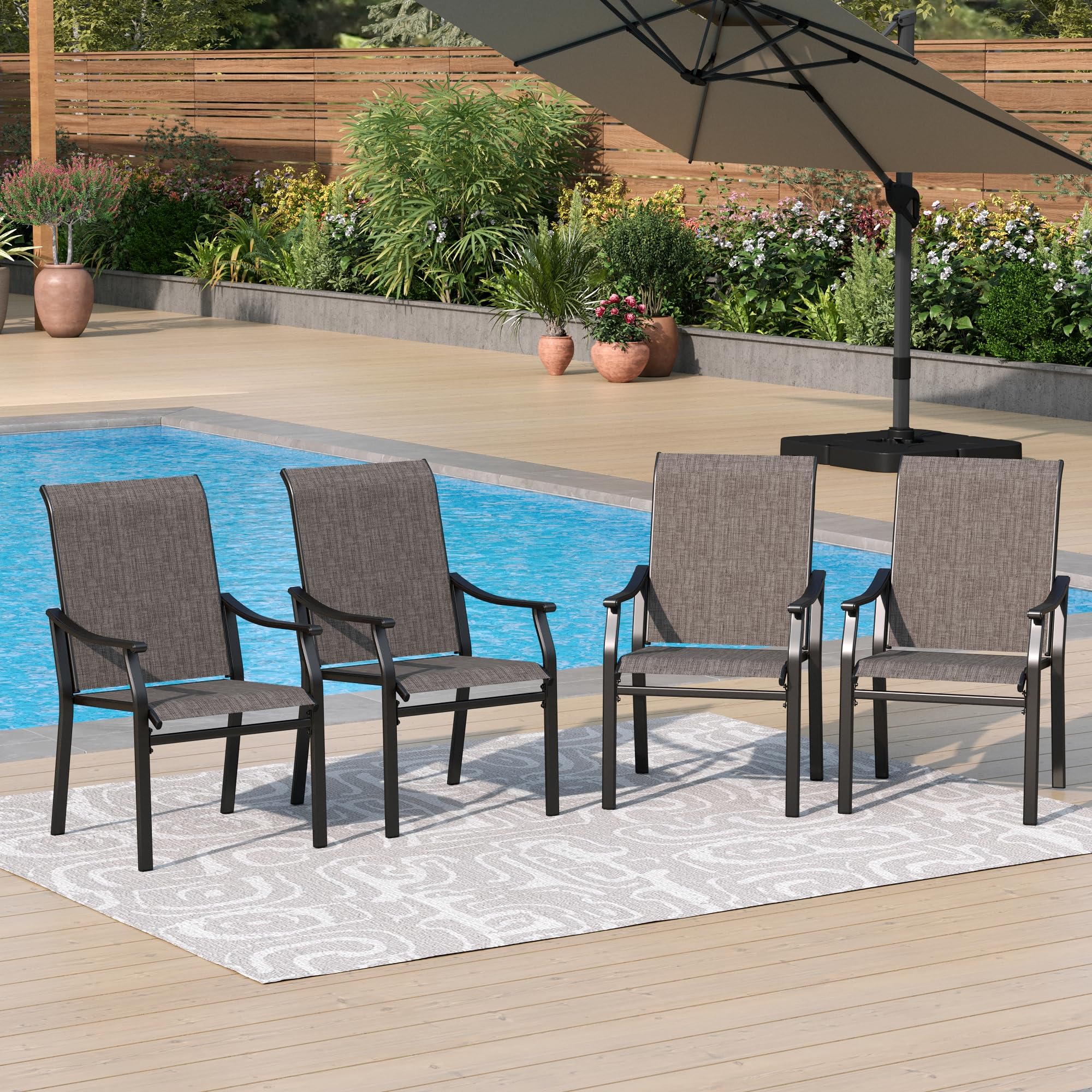 Phi Villa Outdoor Dining Chairs Set Of 4, Breathable Textilene Fabric And Metal Frame With Backrest And Armrest,Quick-Dry And Ru