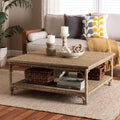Kalimantan Bohemian Light Honey Rattan And Mahogany Wood Square Coffee Table -Like New