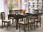 East West Furniture HECA9-CAP-C 9 Piece Dining Set Includes a Rectangle Dining Room Table with Pedestal and 8 Linen Fabric Upholstered Kitchen Chairs, 42x72 Inch, Cappuccino