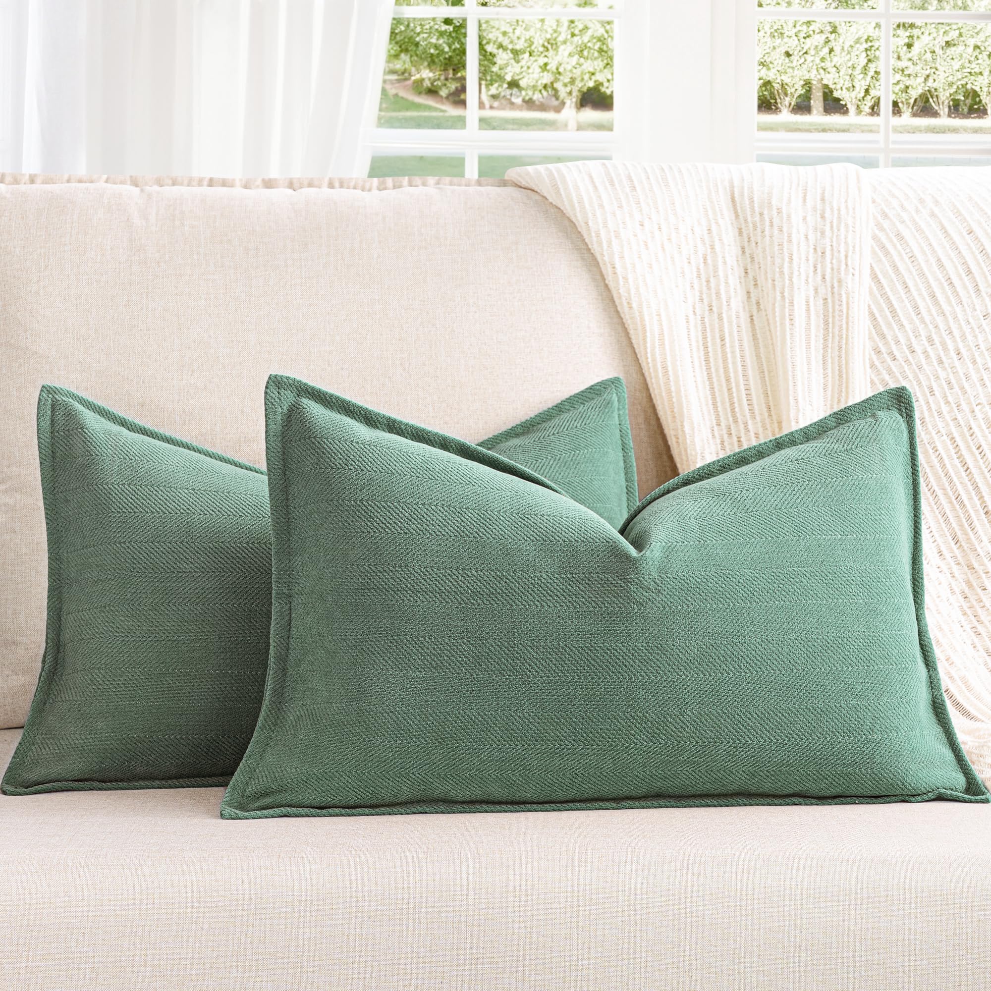 Zwjd Dusty Green Pillow Covers 12X20 Set Of 2 Chenille Pillow Covers With Elegant Design Soft And Luxurious Decorative Throw Pil
