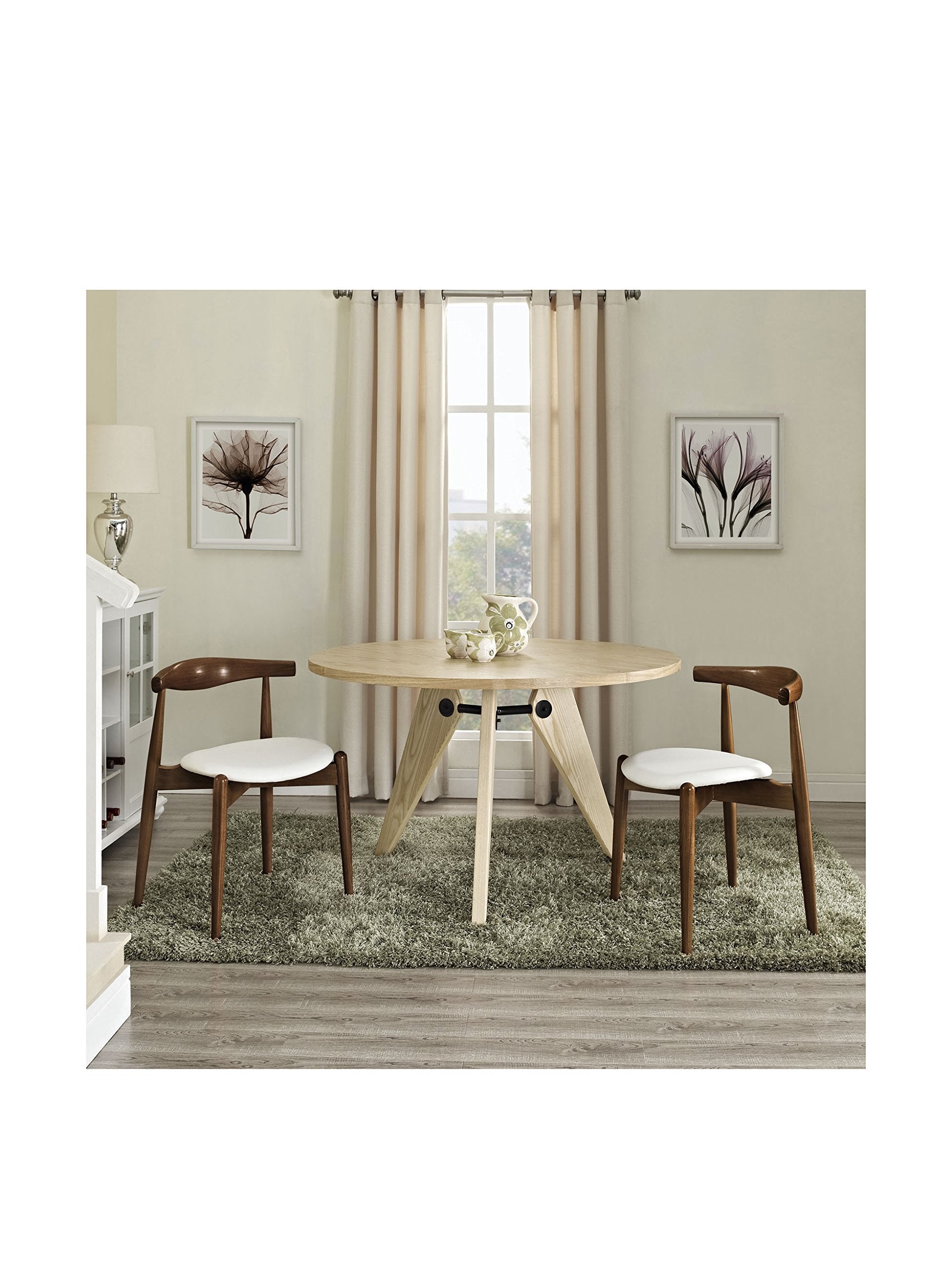 Modway Stalwart Mid-Century Modern Faux Leather Upholstered Two Dining Chairs in Dark Walnut White