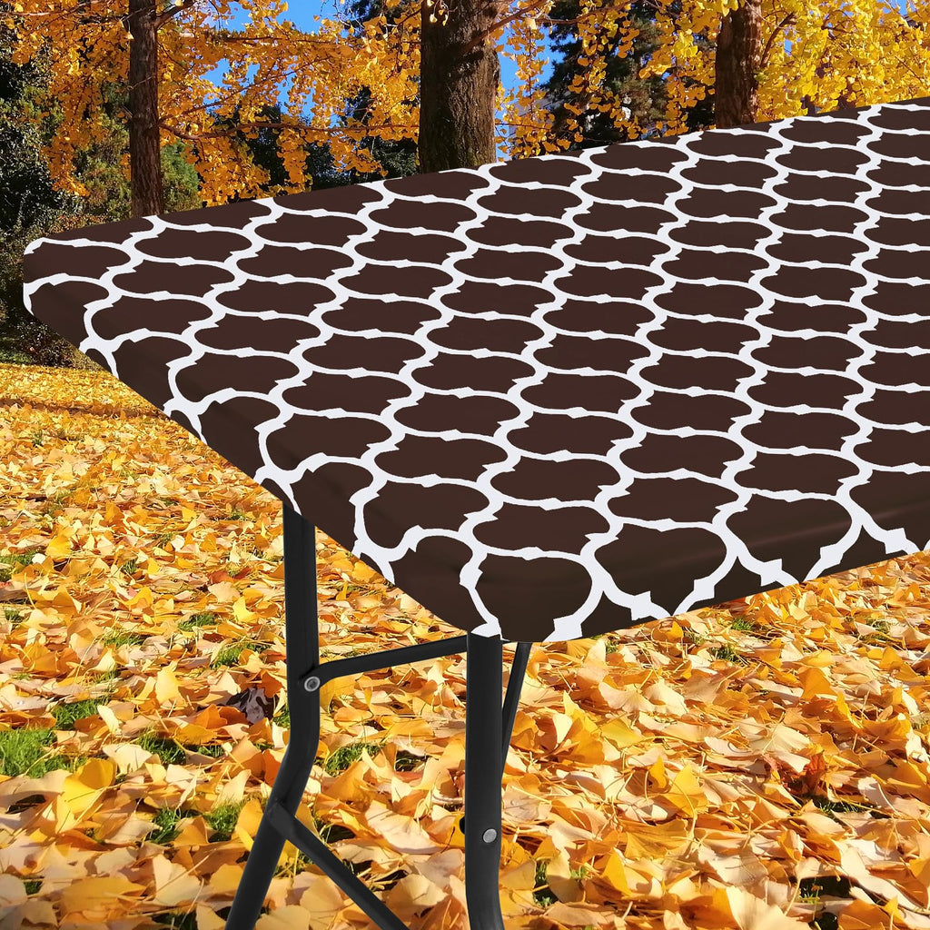 Smiry Rectangle Picnic Table Cover, Waterproof Elastic Fitted Camping Table Covers For 4 Foot Tables, Wipeable Flannel Backed Vinyl Tablecloth Protector For Indoor, Outdoor (Coffee, 30X48 Inches)