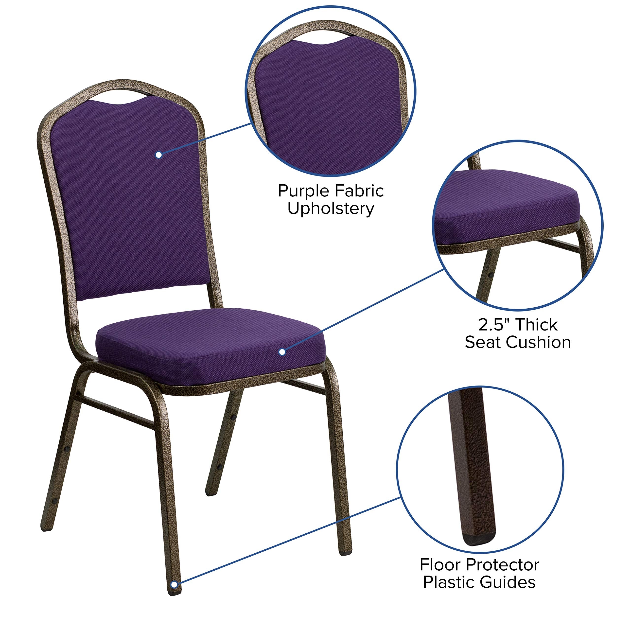 Flash Furniture HERCULES Series Crown Back Stacking Banquet Chair in Purple Fabric - Gold Vein Frame