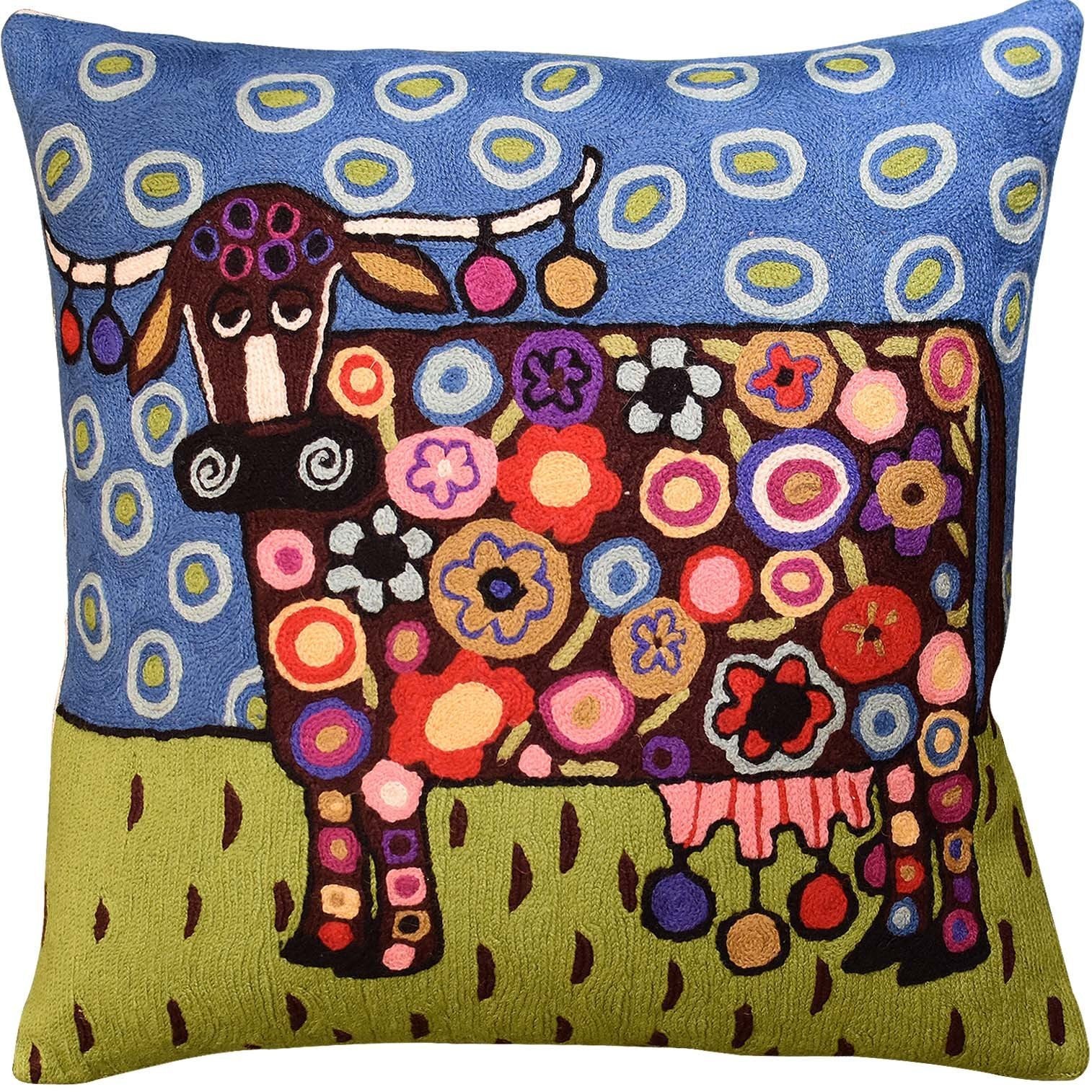 Kashmir Designs Cow Pillow Cover Karla Gerard Animal Cow-Themed Throw Kids Room Pillowcase Blue Chair Pillows Whimsical Cow Art