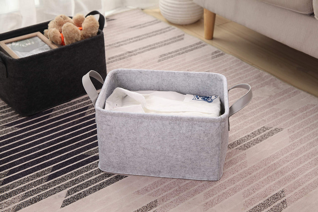 Minoisome Collapsible Storage Basket With Carry Handles Felt Fabric Storage Bin Durable Organizer For Gift Toys Shoes Clothes To