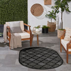 Nourison Easy Care Indoor/Outdoor Charcoal Black 6' X 9' Oval Area Rug, Easy Cleaning, Non Shedding, Bed Room, Living Room, Dining Room, Backyard, Deck, Patio (6X9)
