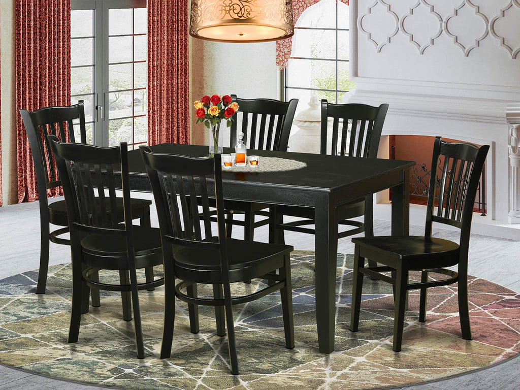 East West Furniture DUGR7-BLK-W 7 Piece Kitchen Table Set Consist of a Rectangle Dining Table and 6 Dining Room Chairs, 36x60 Inch, Black