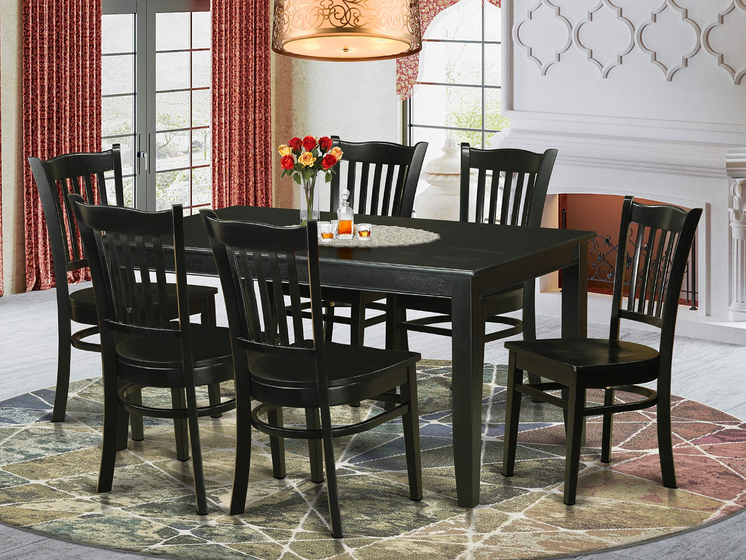 East West Furniture DUGR7-BLK-W 7 Piece Kitchen Table Set Consist of a Rectangle Dining Table and 6 Dining Room Chairs, 36x60 Inch, Black