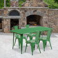 Flash Furniture Commercial Grade 31.5" x 63" Rectangular Green Metal Indoor-Outdoor Table Set with 4 Stack Chairs