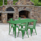 Flash Furniture Commercial Grade 31.5" x 63" Rectangular Green Metal Indoor-Outdoor Table Set with 4 Stack Chairs