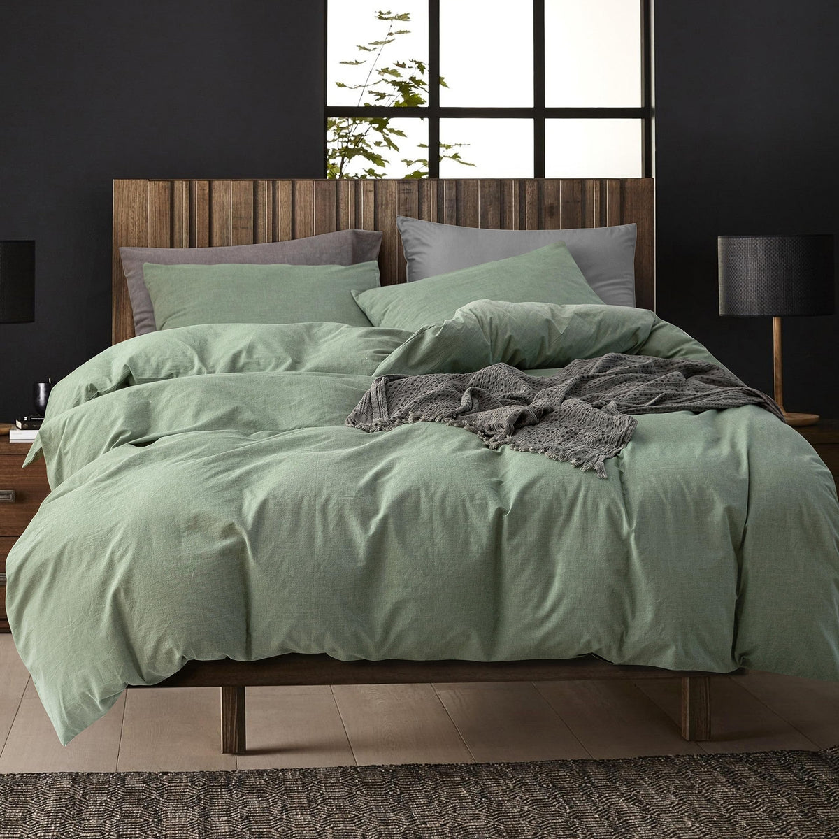 Ecocott 68''X90'' Sage Green Duvet Cover Twin Size - 100% Washed Cotton Durable Soft Comfy Duvet Cover Set, 3 Pieces Duvet Cover