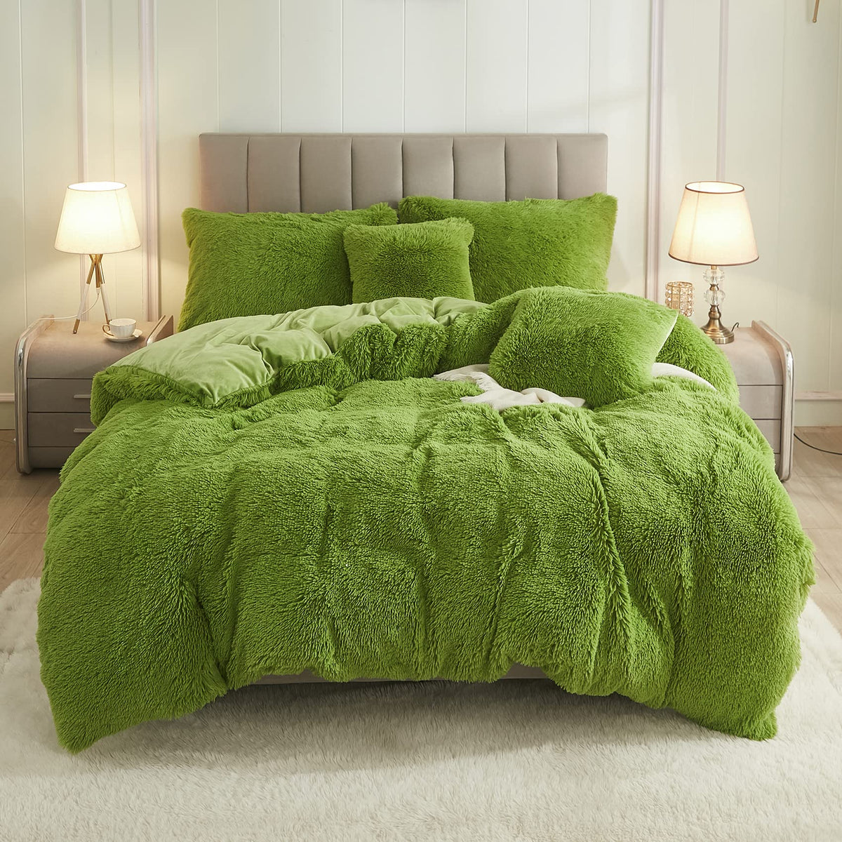 Uhamho Faux Fur Velvet Fluffy Bedding Duvet Cover Set Down Comforter Quilt Cover With Pillow Shams, Ultra Soft Warm And Durable