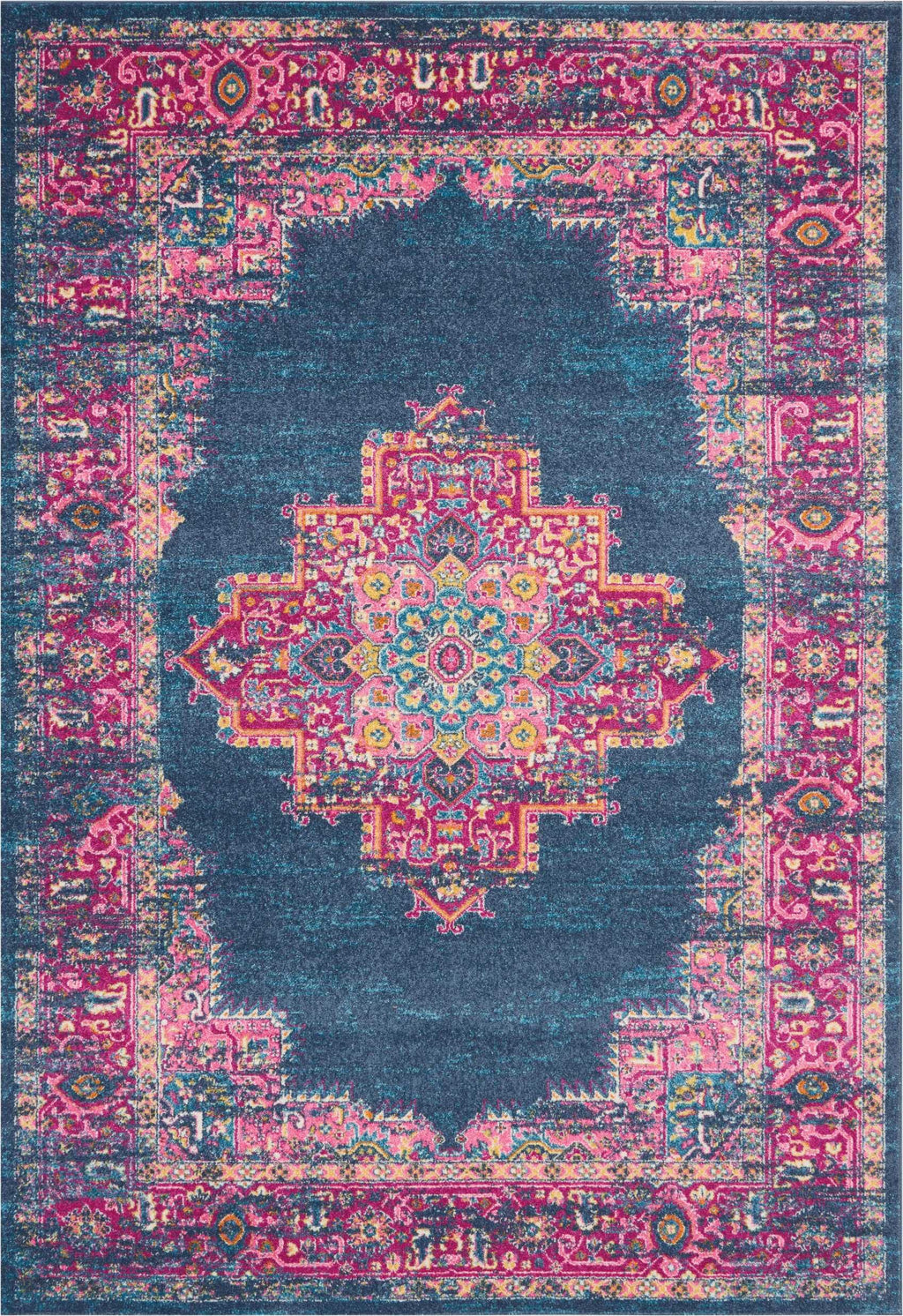 Nourison Passion Blue 6'7' X 9'6' Area Rug, Boho, Traditional, Easy Cleaning, Non Shedding, Bed Room, Living Room, Hallway, (7' X 10')