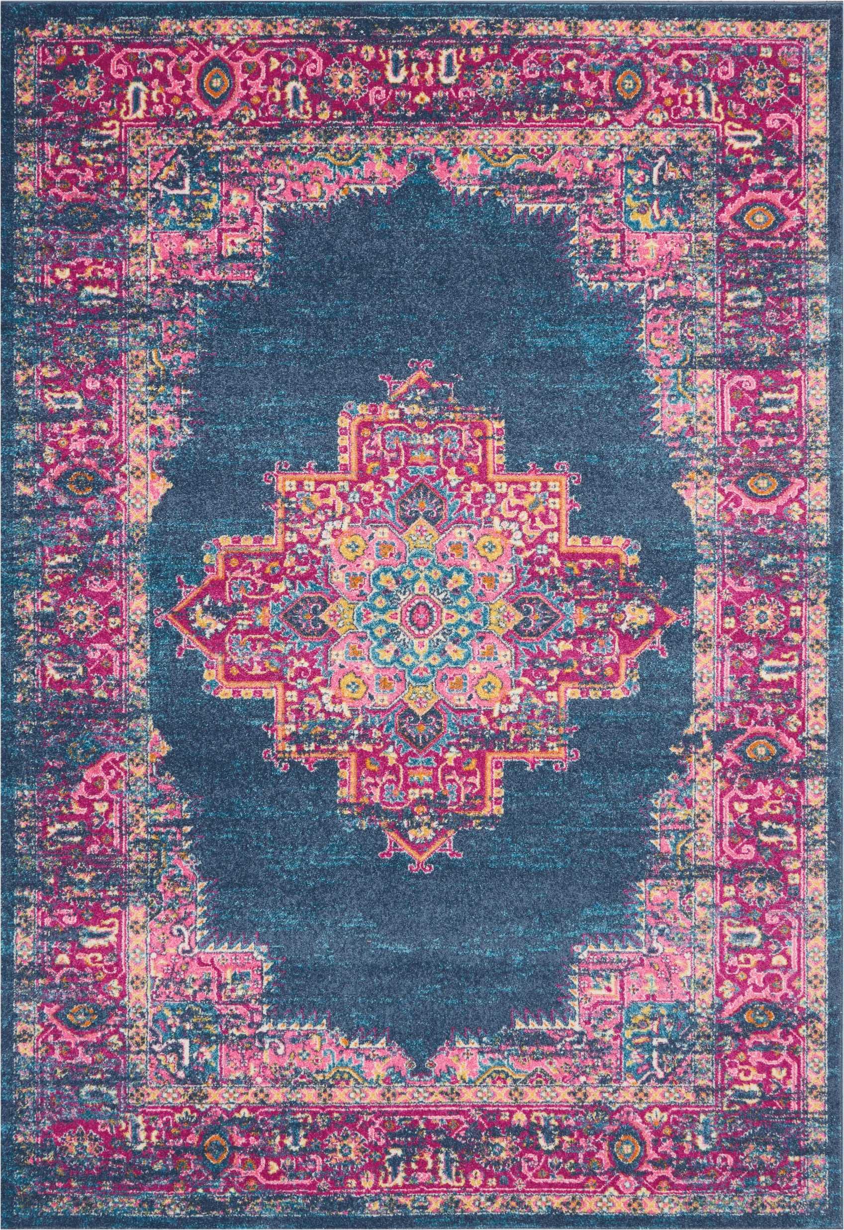 Nourison Passion Blue 6'7' X 9'6' Area Rug, Boho, Traditional, Easy Cleaning, Non Shedding, Bed Room, Living Room, Hallway, (7' X 10')