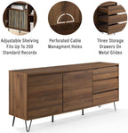 Crosley Furniture Teagan Mid Century Record Storage Sideboard Buffet Cabinet, Brown Oak