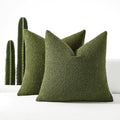 Romandeco Boucle Decorative Throw Pillow Covers For Couch Set Of 2, 24X24 Inches, Olive