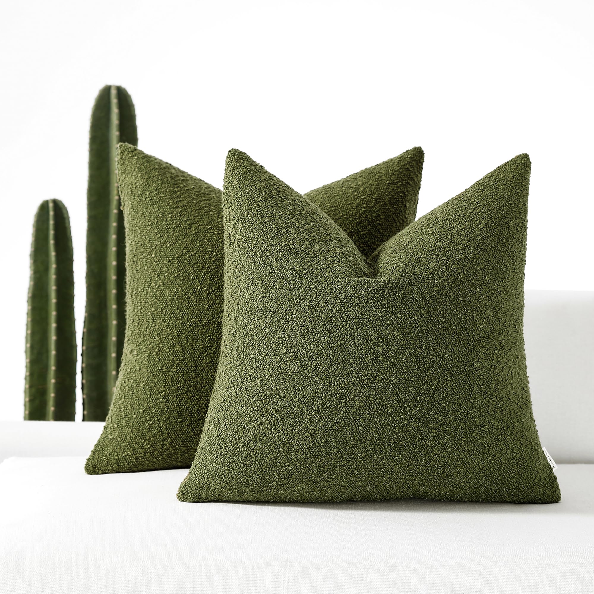 Romandeco Boucle Decorative Throw Pillow Covers For Couch Set Of 2, 18X18 Inches, Olive