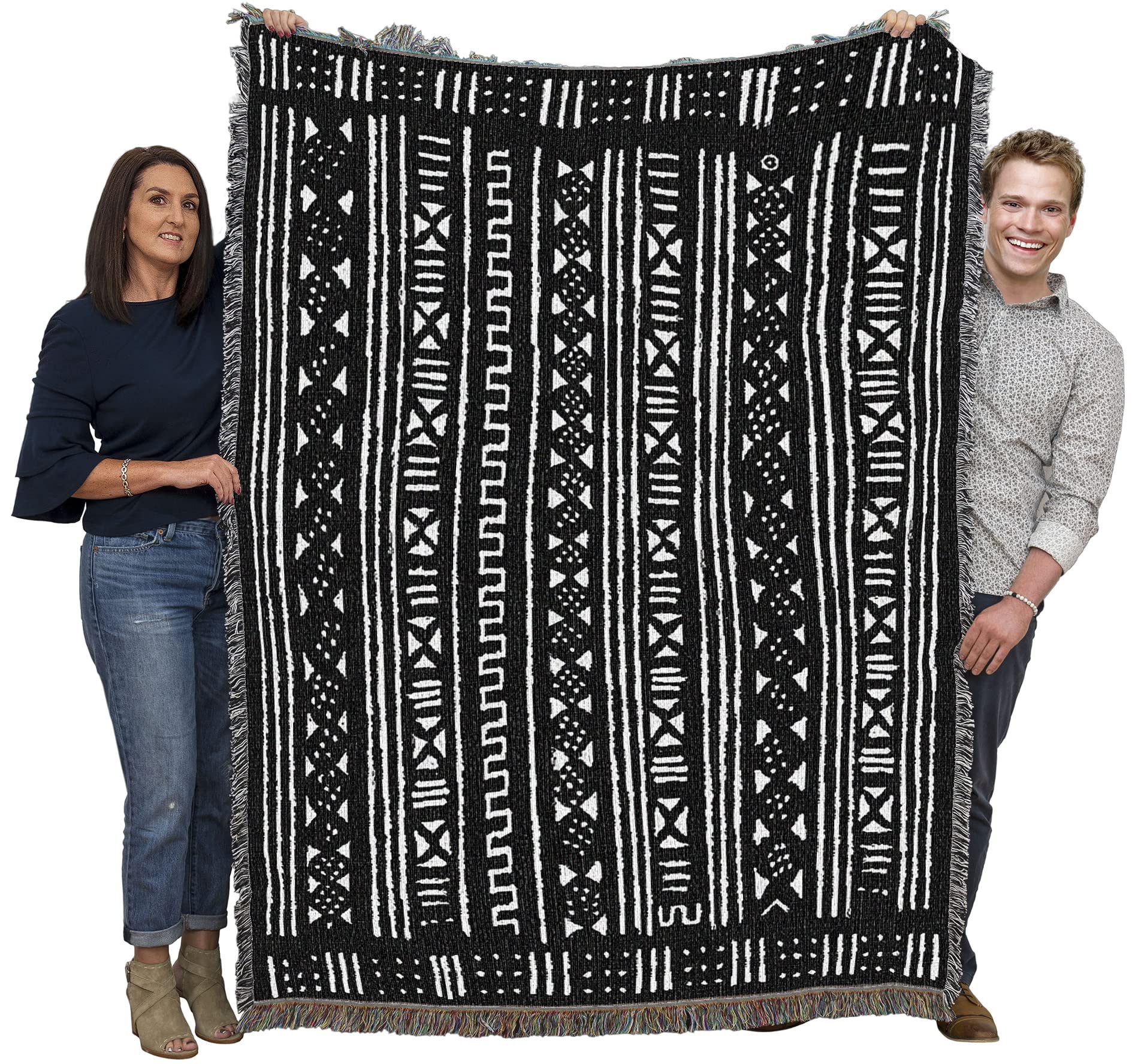 Pure Country Weavers Mud Cloth Blanket - African Style - African Cultural Gift Tapestry Throw Woven From Cotton - Made In The Us