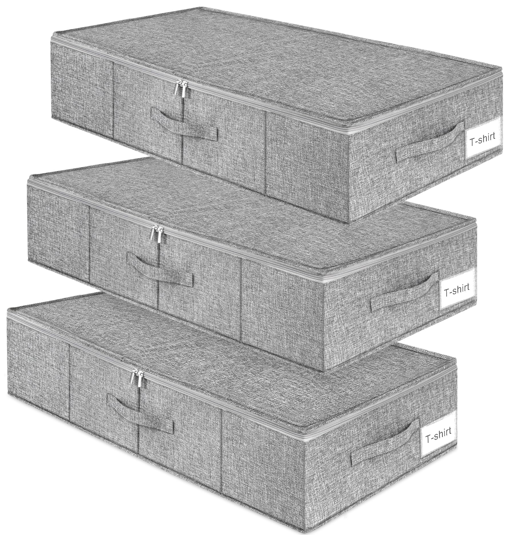 Punemi Under Bed Storage, 3 Pack Underbed Storage Container Bags With Lid, Foldable Sturdy Clothes Storage Drawer Organizer W/ 3