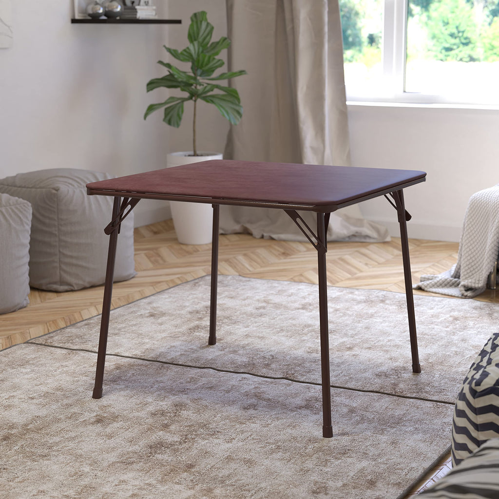 Flash Furniture Madelyn 33.5" Square Folding Multipurpose Card Table with Padded Vinyl Top, Portable Folding Game Table for 4 Players, Brown