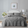 Damask Quilt Queen Size Bedding Sets With Pillow Shams, Boho Lightweight Soft Bedspread Coverlet, Grey Quilted Blanket Thin Comf