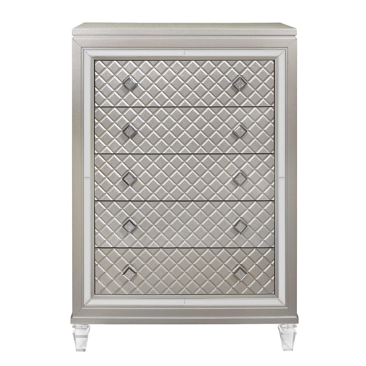 HomeRoots Wood Champagne Toned Chest with Tapered Acrylic Legs and 5 Drawers