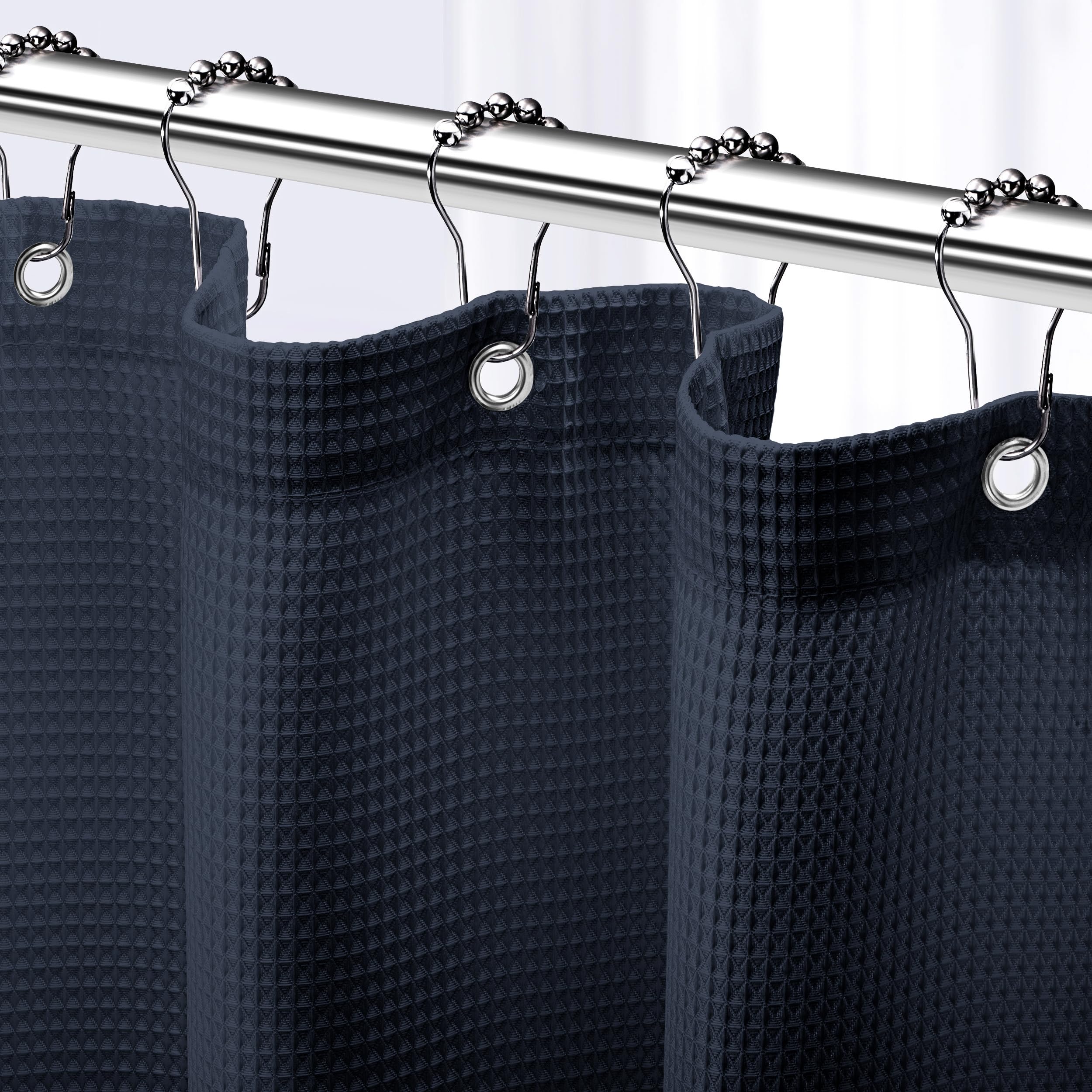 Neaterize Shower Curtain Navy Blue - Hotel Style Shower Curtains For Bathroom With Waffle Design, 72X84 Inches - Fabric Shower C