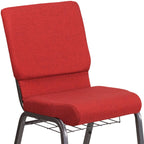 Flash Furniture Hercules Series 18.5''W Church Chair In Red Fabric With Cup Book Rack - Silver Vein Frame
