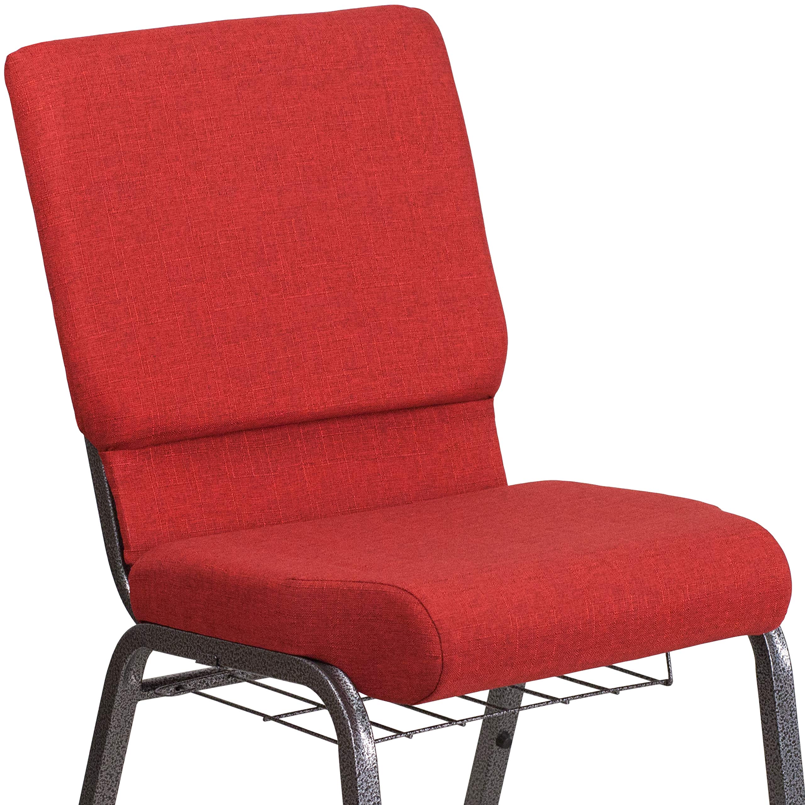 Flash Furniture Hercules Series 18.5''W Church Chair In Red Fabric With Cup Book Rack - Silver Vein Frame