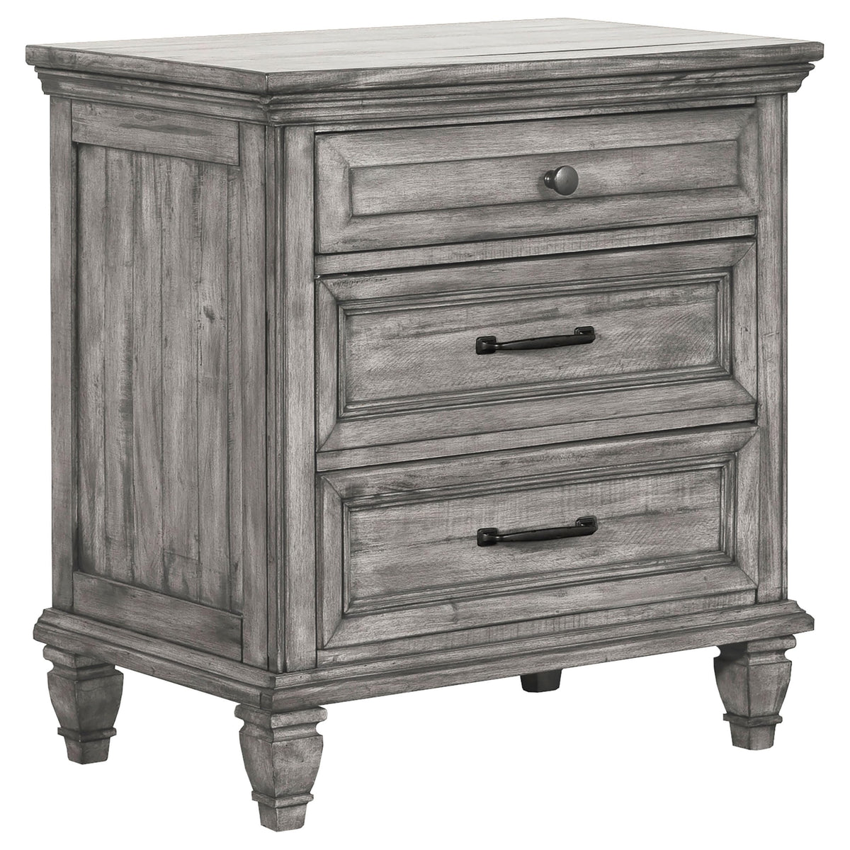 Coaster Home Furnishings Avenue Farmhouse Wood 3-Drawer Bedroom Nightstand Bedside Table Organizer Unit with USB Charging Outlet Weathered Grey 224032